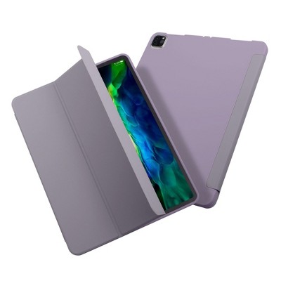 Insten - Tablet Case for iPad Pro 11" 2020, Liquid Silicone, Frosted Back, Auto Sleep/Wake, Pencil Charging, Grey Purple