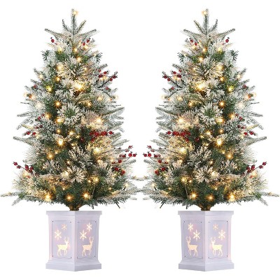 Whizmax 3FT Artificial Mini Christmas Tree with Light Box Base with 78PCS 8 Mode Warm White Light Beads, Red Berry