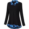 Women's Long Sleeve Contrast Collared Shirts Patchwork Work Blouse Tunics Tops - 2 of 4