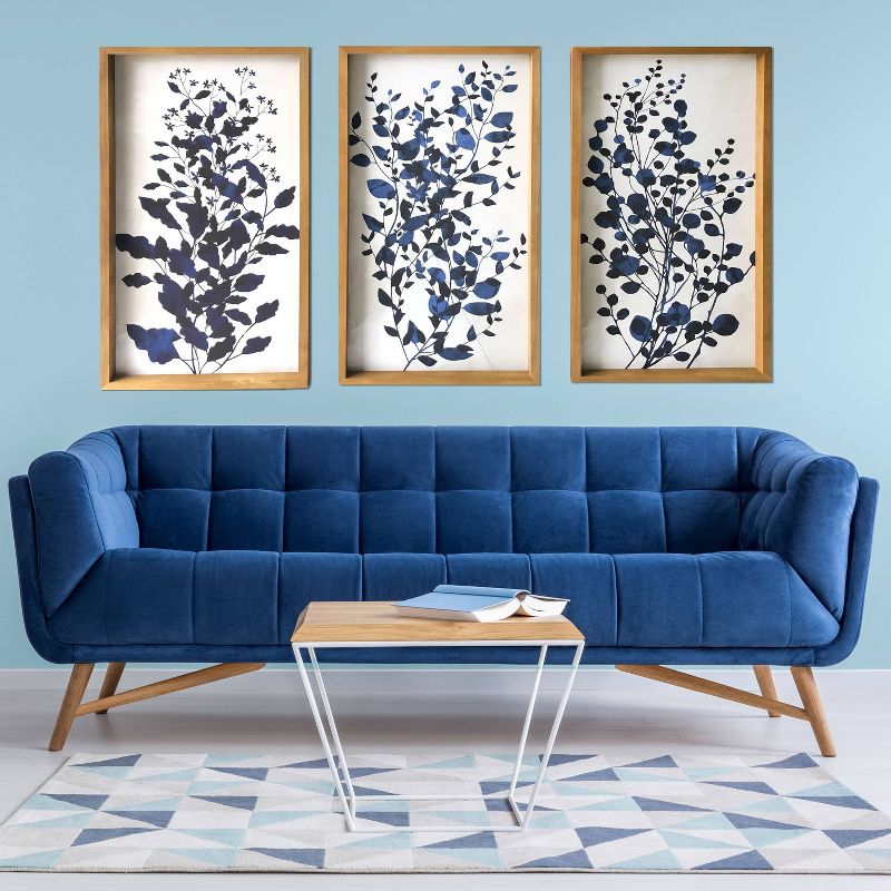 3pc 48&#34; x 30&#34; Branches Wood Framed Wall Canvas Blue - Gallery 57, 3 of 9