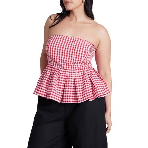 ELOQUII Women's Plus Size Gingham Peplum Top - 1 of 4