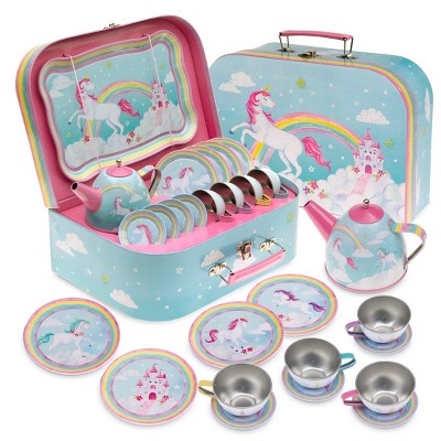 Jewelkeeper Tin Tea Set & Carrying Case - Rainbow Unicorn Design - 15 ...