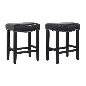 WestinTrends 24" Upholstered Saddle Seat Counter Stool (Set of 2), Black/Black - 1 of 4