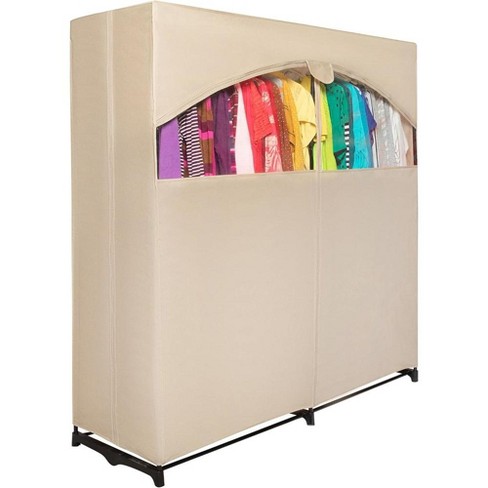 Hold N Storage Portable Wardrobe Closet With Metal Hanging Rod Beige Target