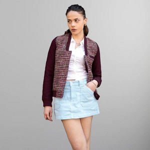 Members Only Women's Updated Tweed Varsity Jacket with Contrast Sleeve - 1 of 4