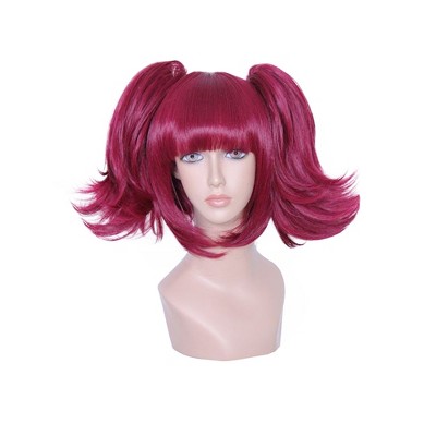 Unique Bargains Women's Curly Wigs 13" Wine Red with Wig Cap