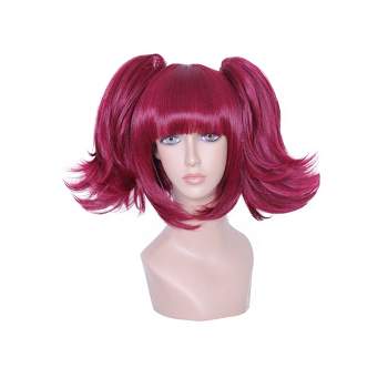 Unique Bargains Curly Women's Wigs 13" Wine Red with Wig Cap