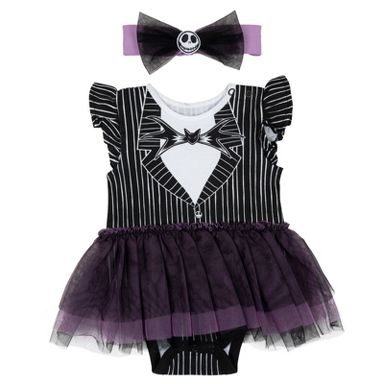 Nightmare Before Christmas Baby Girls Cosplay Dress and Headband Set - Jack Black Pinstripe