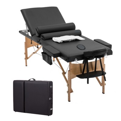 FDW Massage Table Massage Bed Heigh Adjustable 3 Fold 84" Massage Table W/Sheet Cradle Cover 2 Bolster Hanger Portable Facial Salon Tattoo Bed,Black