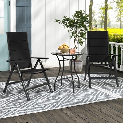 Black Adjustable Aluminum Outdoor Folding Chair with Padded Seat