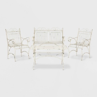 Leah 4pc Cast Iron Patio Chat Set - Antique/White - Safavieh