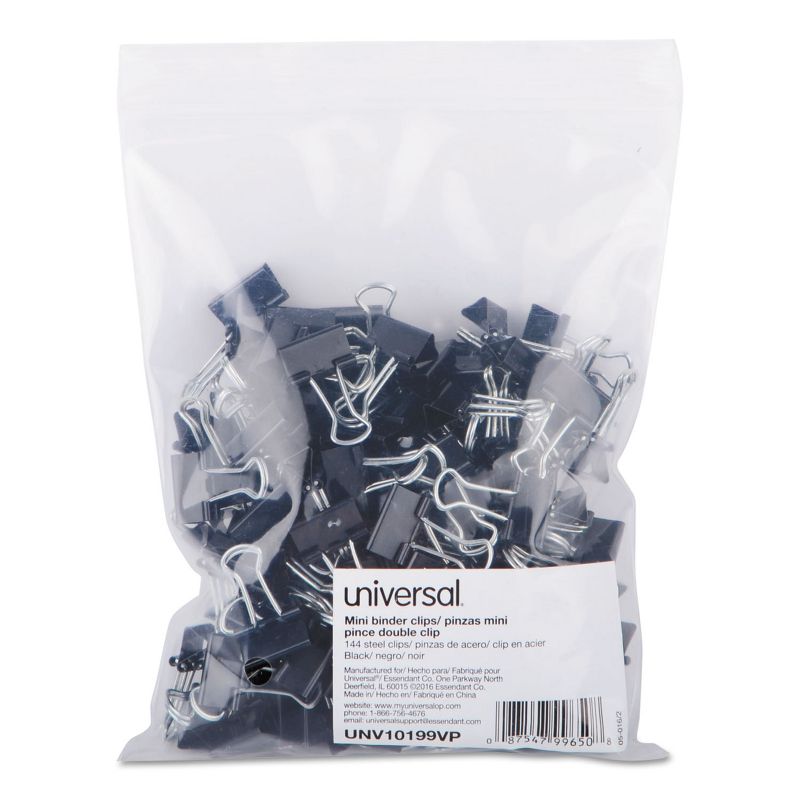 UNIVERSAL Mini Binder Clips Zip-Seal Bag 1/4" Capacity 5/8" Wide Black 144/Bag 10199VP, 2 of 8