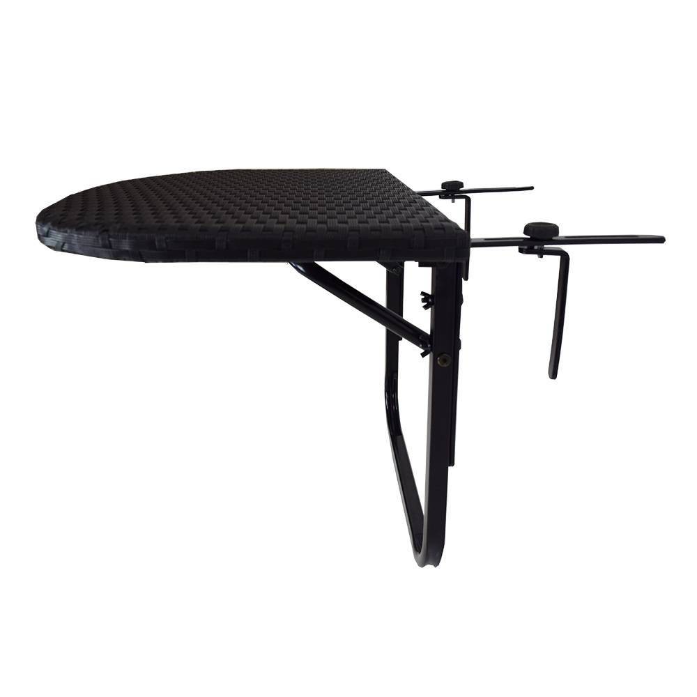 Indoor/Outdoor Foldable Wicker Balcony Table with Metal Frame & Adjustable Clamps - Black - Oakland Living: Weather-Resistant, UV-Protected