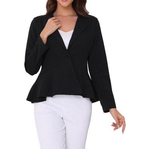 Женские пиджаки INSPIRE CHIC Work Office Stand Collar Long Sleeve Single Button Peplum Business Blazers Black Small