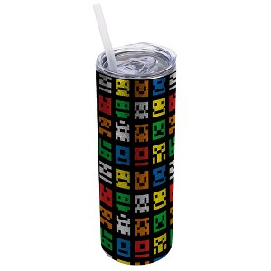 Elanze Designs Silvertone Sparkle 20 Ounce Double Wall Stainless Steel Glitter Travel Tumbler With Sliding Lid And Straw, 8-Bit Pixel Art Video Games - 1 of 4