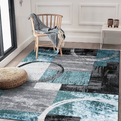 Elegance Abstract Blue-Gray Synthetic Area Rug, 80"x5"