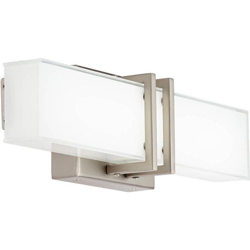 Possini Euro Design Exeter Modern Wall Lights Set of 2 Brushed Nickel Hardwire 4 1/2" Light Bar LED Fixture White Glass Shade for Bedroom Bathroom, 5 of 10