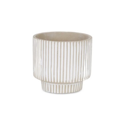 Cheung's Triani Round Lined Pattern Band Pattern Ceramic Pot- Small - Gray
