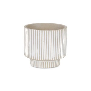 Cheung's Triani Round Lined Pattern Band Pattern Ceramic Pot- Small - Gray - 1 of 3