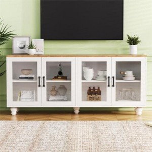 70 Farmhouse TV Stand with Glass Doors, Sideboard with Shelves, 5-Wood Leg Buffet for Living Room" - 1 of 3