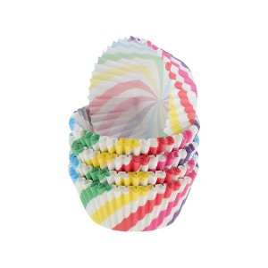 Unique Bargains Pinwheel Print Disposable Baking Cups Greaseproof Paper Multicolor 1.97"x1.18" 100 Pcs - 1 of 4