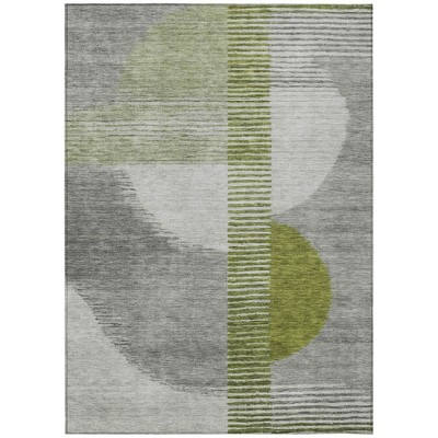 Olive Green And Gray Geometric Washable Indoor Outdoor Area Rug