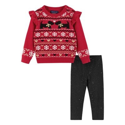 Andy & Evan  Infant  Red Dog Fair Isle Sweater w/Glitter Legging Set