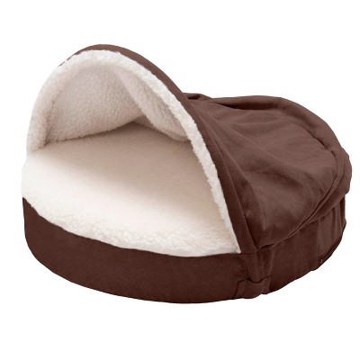 Espresso 26" Sherpa & Suede Orthopedic Snuggery Dog Bed