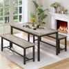 Hooseng 3-Piece Dining Table Set wtih 2 Benches, Farmhouse Style Dining Room Set for 4, Particle Board Table Top and Robust Metal Frame Dinette Set - 4 of 4