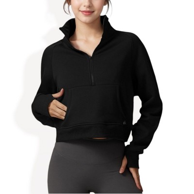 Anna-Kaci Active Women's Cropped Half-Zip Pullover Hoodie with Front Pocket