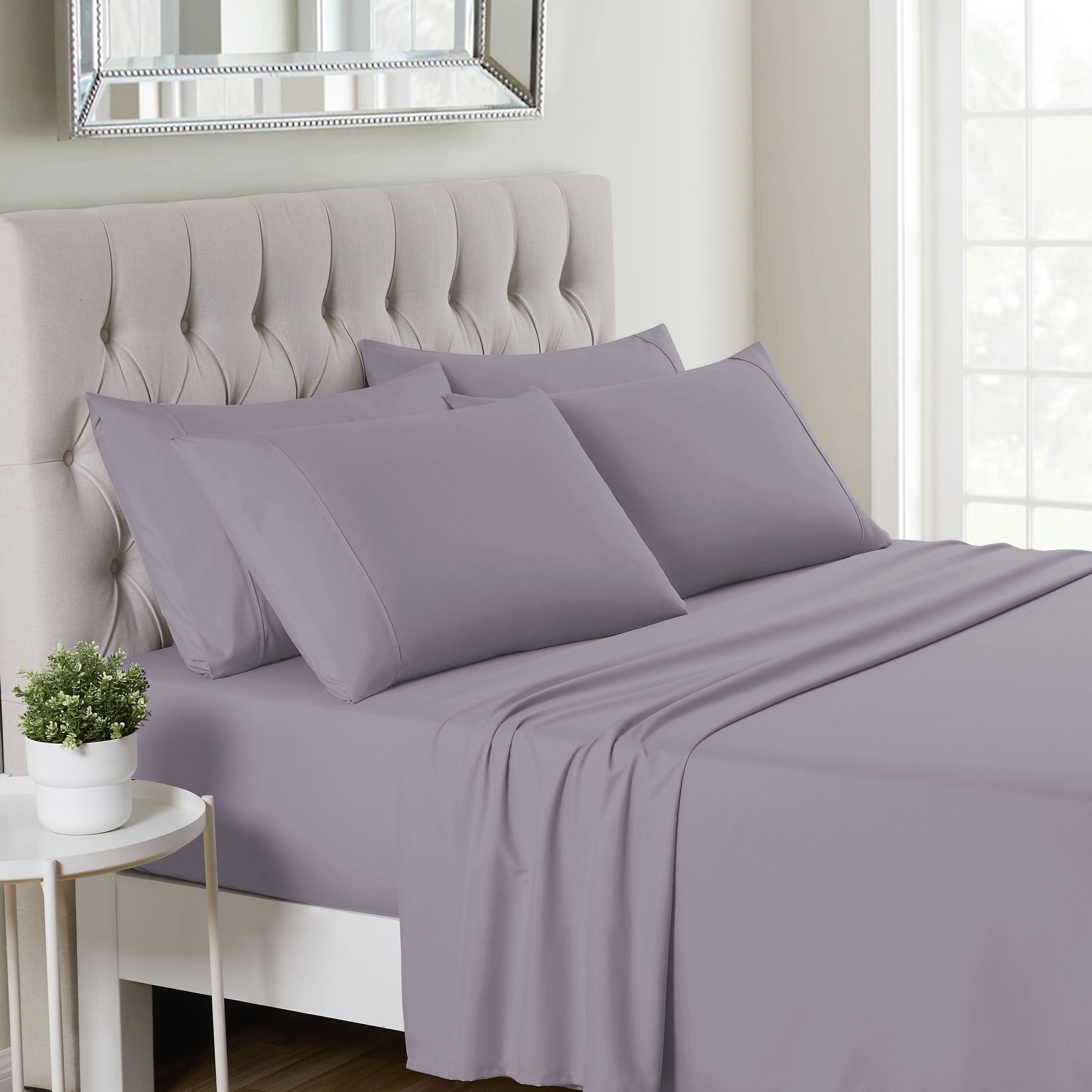 6 Piece Sheet Set, Deluxe Ultra Soft 1500 Series, Double Brushed Microfiber by Sweet Home Collection®- King, Plum