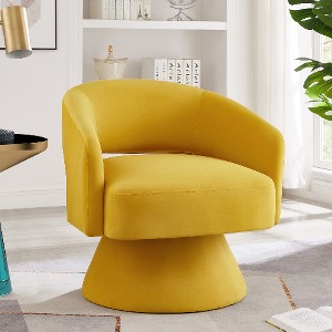 Lyngins 360° Swivel Barrel Chair, Modern Velvet Accent Chair with Curved Back & Solid Wood Base, Upholstered Swivel Chair/Armchair for Homerest - 1 of 4