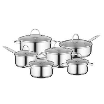 Berghoff Belly Shape 18/10 Stainless Steel 9.5 inches Deep Skillet 3.2qt,  Metal Lids, Fast, Evenly Heat, Induction Cooktop Ready
