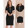 Allegra K Women's Work Business Round Neck Tweed Trim Short Sleeve Sheath Dress - 2 of 4