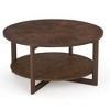 Arceso Round Coffee Table, 35" Rustic Modern Circle Coffee Tables with 2-Tier Storage Shelf, Wood Coffee Table for Living Room, Dark Walnut - 2 of 4