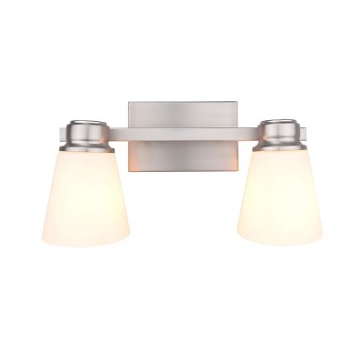 Yosemite Home Decor Jordan 2-Light Vanity Light in Satin Nickel with Frosted White Glass Shades