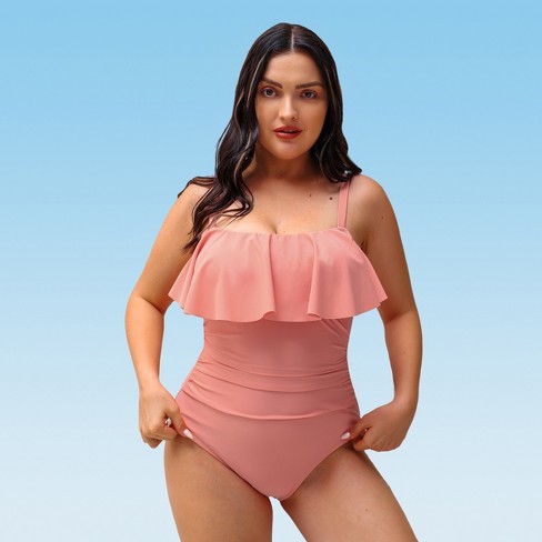 Women's Plus Size One Piece Swimsuit Ruffle Plunge V Neck Bathing Suit-cupshe  : Target