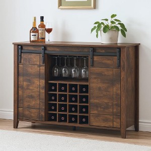 Bar Cabinet, 47" Buffet Server Sideboard with Sliding Barn Doors, Farmhouse Storage Cabinet Cupboard Table with Adjustable Shelf - 1 of 4