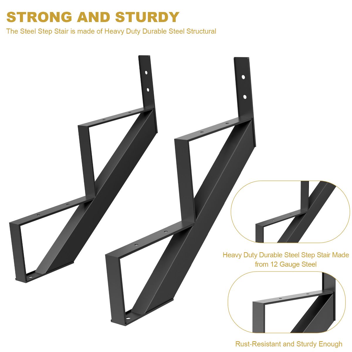 2 Pack Heavy Duty Powder-Coated Steel Stair Stringers, Weather Resistant Step Risers with 500 lbs Capacity, Pre-Drilled Holes for Easy Installation - thumbnail 5