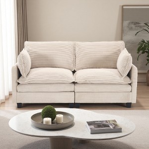 Velvet 2-Seater Modular Sofa with Deep Seat & 2 Lumbar Pillows - 1 of 4