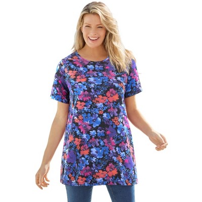 Woman Within Plus Size Perfect Printed Crewneck Tunic