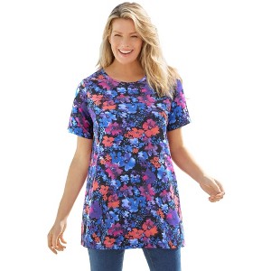 Woman Within Plus Size Perfect Printed Crewneck Tunic - 1 of 4