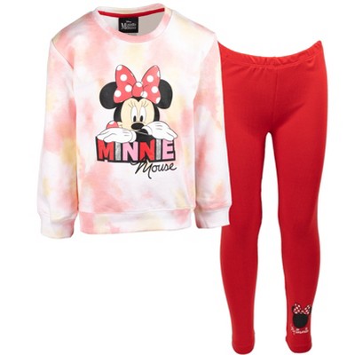 Disney Minnie Mouse Girls Fur French Terry Sweatshirt and Leggings Outfit Set Toddler to Little Kid