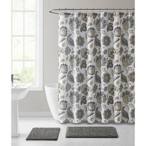 Kate Aurora Shabby Chic Yellow & Gray Floral Paisley Fabric Shower Curtain - 72 in. x 72 in. - 1 of 2
