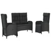 vidaXL Modern 3-Piece Patio Dining Set with Cushions - Weather-Resistant PE Rattan, Adjustable Chairs & Practical Glass Tabletop, Black - 3 of 4