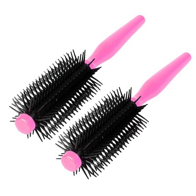 Unique Bargains 2 Pcs Plastic Salon Styling Wavy Curly Roll Round Comb Hair Care Brush Pink
