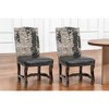 HomeRoots Set of Two Black Gray And Dark Brown Solid Wood Upholstered Chenille And Leather Dining Side Chairs - 2 of 4