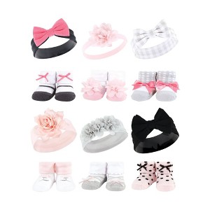 Hudson Baby Infant Girl 12Pc Headband and Socks Giftset, Pink Charcoal Pink Black Gray, One Size - 1 of 3