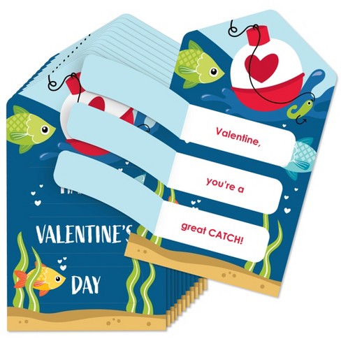 Big Dot of Happiness Let's Go Fishing - Fish Cards for Kids - Happy  Valentine's Day Pull Tabs - Set of 12