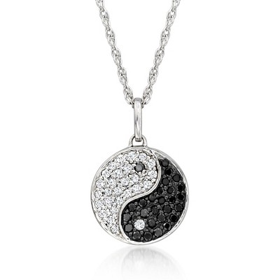 Ross-Simons 0.20 ct. t.w. Black and White Yin-Yang Pendant Necklace in Sterling Silver